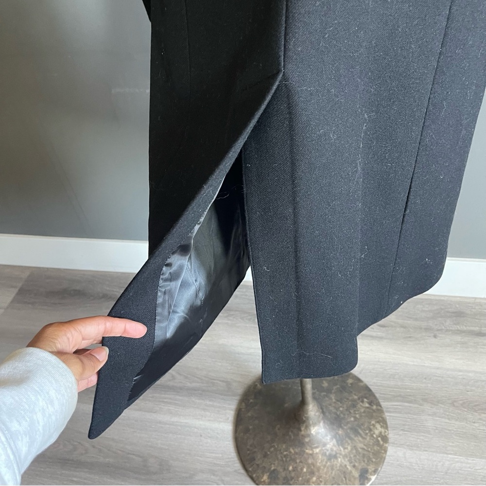 Cole Haan Wool Asymmetric Zip Coat | Minimalist Black Long Coat | Size 4 - Picture 7 of 12